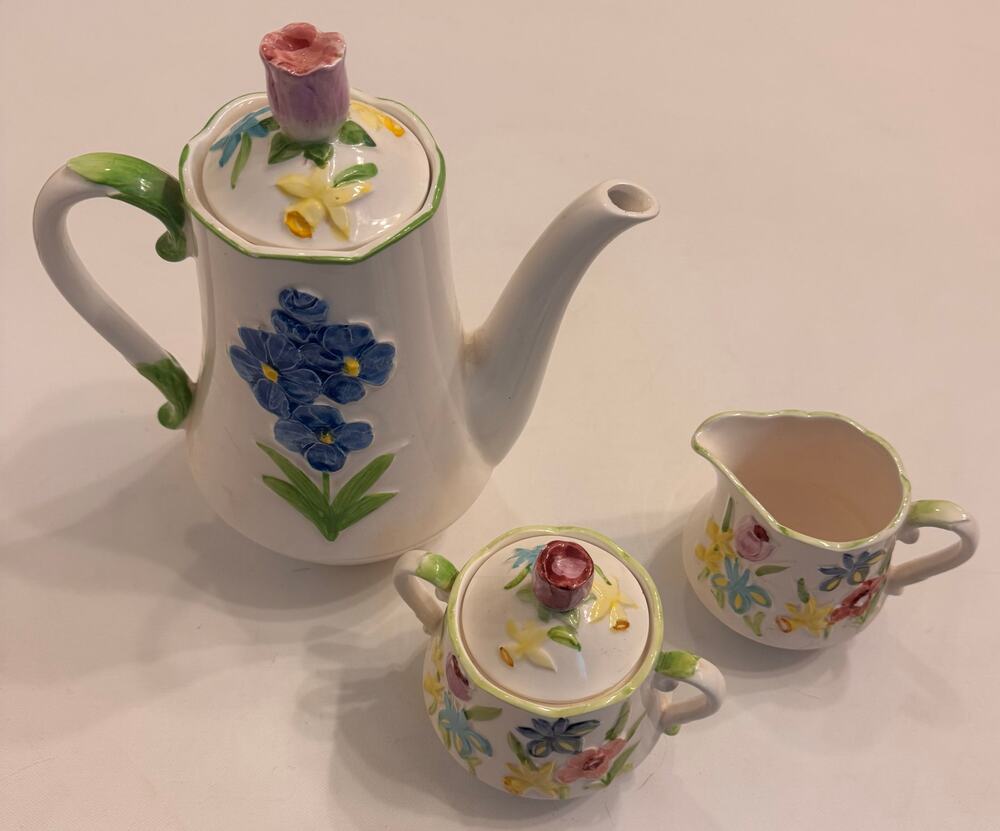 Vtg Schmid Design Folio Made in Japan 5pc Tea Set Floral Porcelain Tea Pot